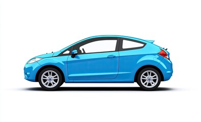 Side view of a small, light-blue hatchback car, positioned against a plain white background.  The vehicle is detailed with features like windows, wheels, and a slightly elevated roofline