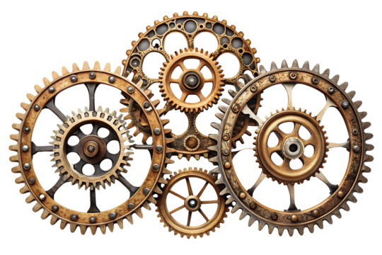 gears and cogs isolated on a white background. PNG Transparent file type with high definition quality Available. - Powered by Adobe