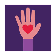 Vector illustration of a raised hand holding a heart symbol for charity and support