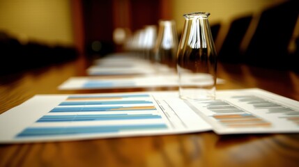 Conference Room Setup with Charts and Glasses for Business Meeting