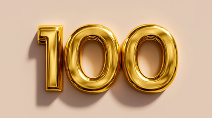Golden metallic 3D number 100 displayed in a modern design setting