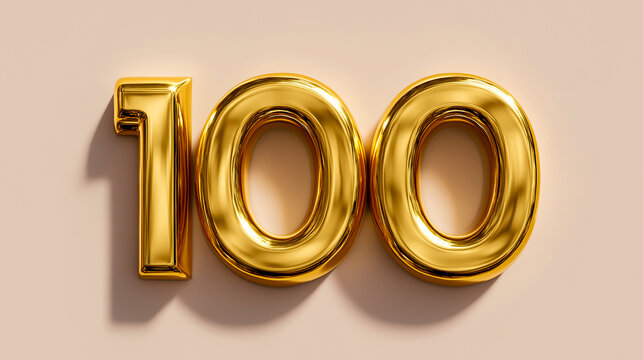 Golden metallic 3D number 100 displayed in a modern design setting