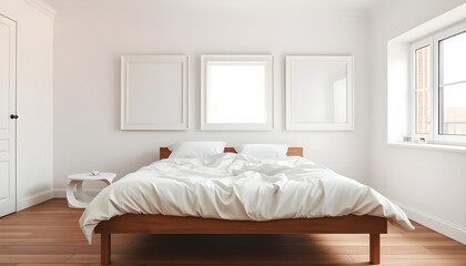 Modern bedroom interior design cozy space photography minimalist style natural light