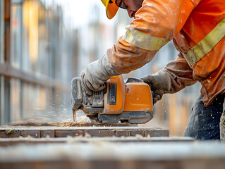Construction Worker Using Angle Grinder