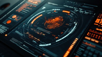 Futuristic User Interface with Data Visualization and Analytics Display