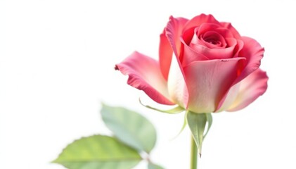 Naklejka premium Single rose stem with leaves isolated against a pure white background, garden, floral, white