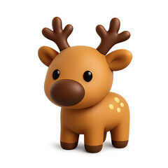 Adorable Brown Cartoon Reindeer 3D Render with Transparent Background