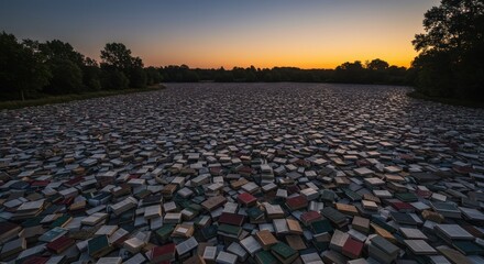 Fototapeta premium Books in the Lake at Sunset - Photo