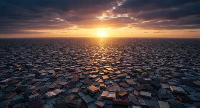 Books Landscape at Sunset - Illustration