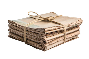 Stacked Vintage Newspapers Tied with Twine Old Papers Vintage Documents on transparent background