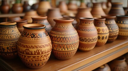 Handmade terracotta pottery display