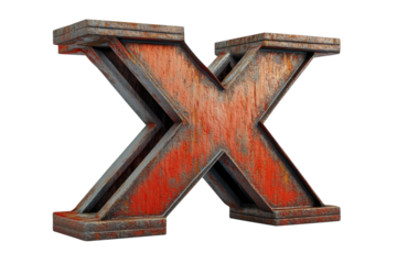 Rusty Metal Letter X Industrial Font Red grunge 3D render alphabet texture on transparent background