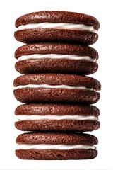 Stack of Chocolate Whoopie Pies Close Up on White Background Delicious Homemade Treat Baked Dessert Sweet Snack Food Photography