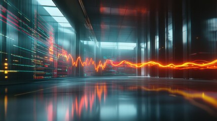 Futuristic Data Center with Glowing Data Streams and Reflections