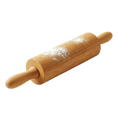 wooden rolling pin with flour dust on it isolated