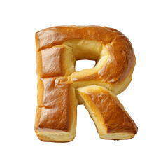 Freshly baked bread shaped like the letter R, isolated on white background, ideal for alphabet food concepts or design