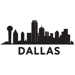 Naklejka premium Vector Dallas skyline. Travel Dallas famous landmarks. Business and tourism concept for presentation, banner, web site. Vector black silhouette. with white background