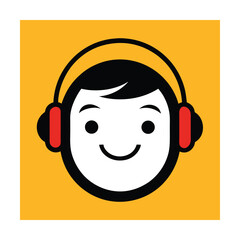 Cheerful cartoon character wearing headphones enjoying music on a vibrant yellow background
