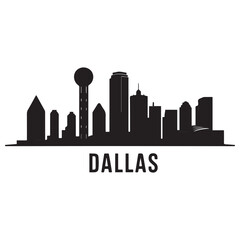 Vector Dallas skyline. Travel Dallas famous landmarks. Business and tourism concept for presentation, banner, web site. Vector black silhouette. with white background