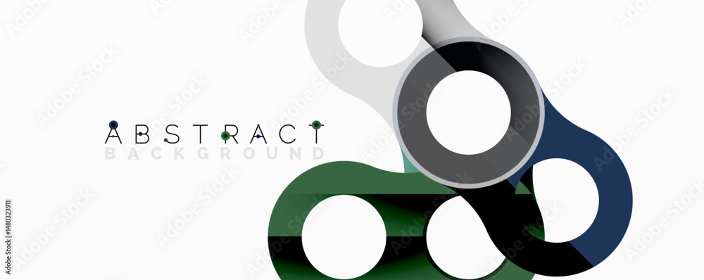Poster Modern abstract design. Overlapping circles create dynamic visual effect. Gray, green, blue hues dominate composition. Clean, minimalist style.