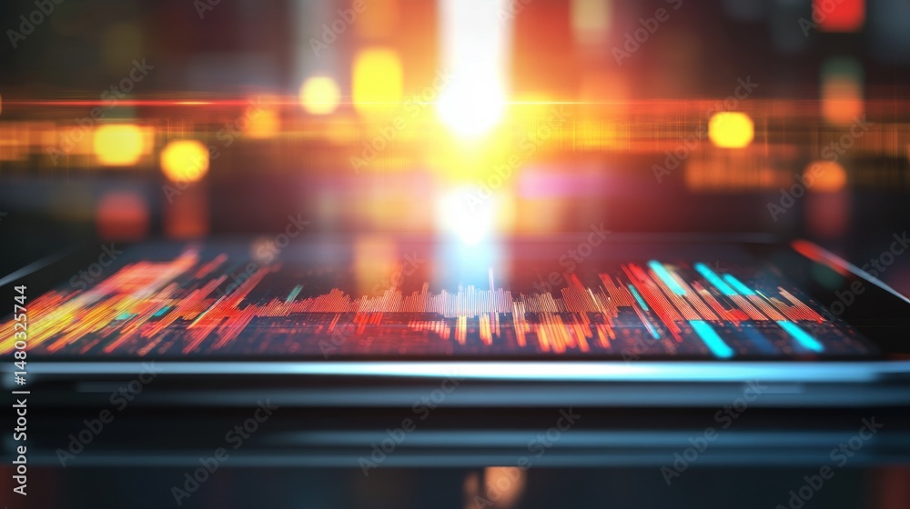 Poster Modern Digital Tablet Displaying Colorful Data Visualization Trends