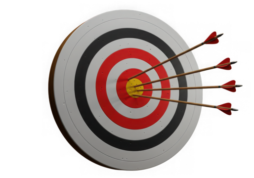 Target with arrows isolated on transparent background. for sports, business, and marketing use.