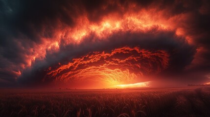 Fiery storm clouds over a golden field