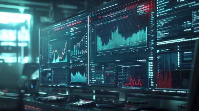 High-Tech Data Analysis Dashboard with Colorful Graphs and Charts
