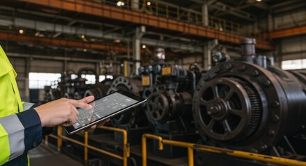 Fototapeta premium Engineer using tablet in industrial plant - photo