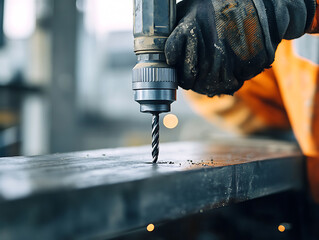 Close-up of a Worker Drilling into Metal