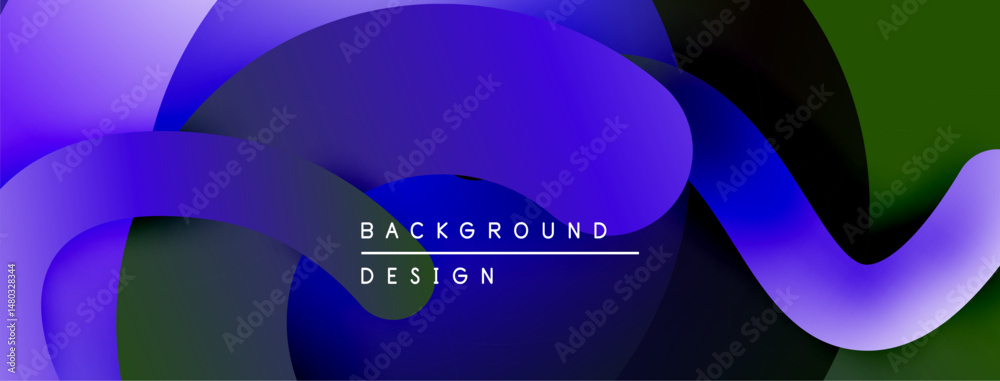 Aufkleber Abstract fluid shapes, vibrant purple, green hues. Modern design, smooth gradients create dynamic composition. Background element for projects.