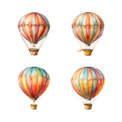 Obraz premium Collection of vibrant vintage vintage hot air balloon set isolated on transparent background.