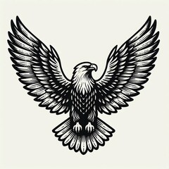 Majestic Eagle Black and White Illustration with Wings Spread