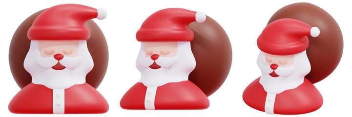 Set of Santa Clauses with Brown Gift Bags 3d Render Icon Illustration