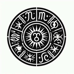 Obraz premium Zodiac Wheel Celestial Symbols in Black and White