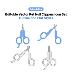 Editable Vector Pet Nail Clippers grooming scissors for nails Icon Set – Outline and Flat Styles