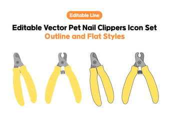 Editable Vector Pet Nail Clippers Icon Set – Outline and Flat Styles