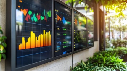 Modern Digital Screens Displaying Stock Market Data in Urban Setting