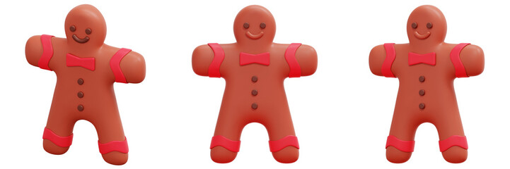 Set of Red Gingerbread Men with Pink Accents 3d Render Icon Illustration