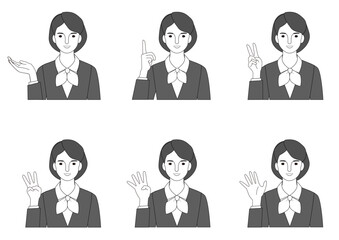 Set of illustrations of a woman counting with fingers