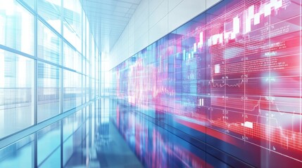 Modern Office Interior with Data Visualization and Graph Displays