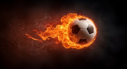 Naklejka premium Burning Soccer Ball - Fiery Intensity & Flying Sparks in Dramatic AI-Generated Sports Art 