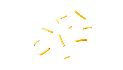 Obraz premium Falling french fries kitchen food photography bright aerial view culinary delight