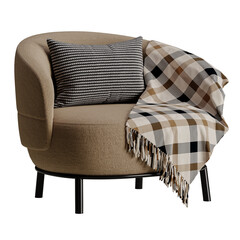 A chair with a plaid blanket draped over it