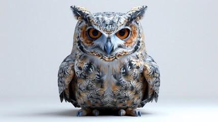 Majestic Owl: A 3D Render of a Great Horned Owl