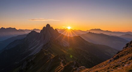 Naklejka premium Sunrise over Mountain Peaks - Photo