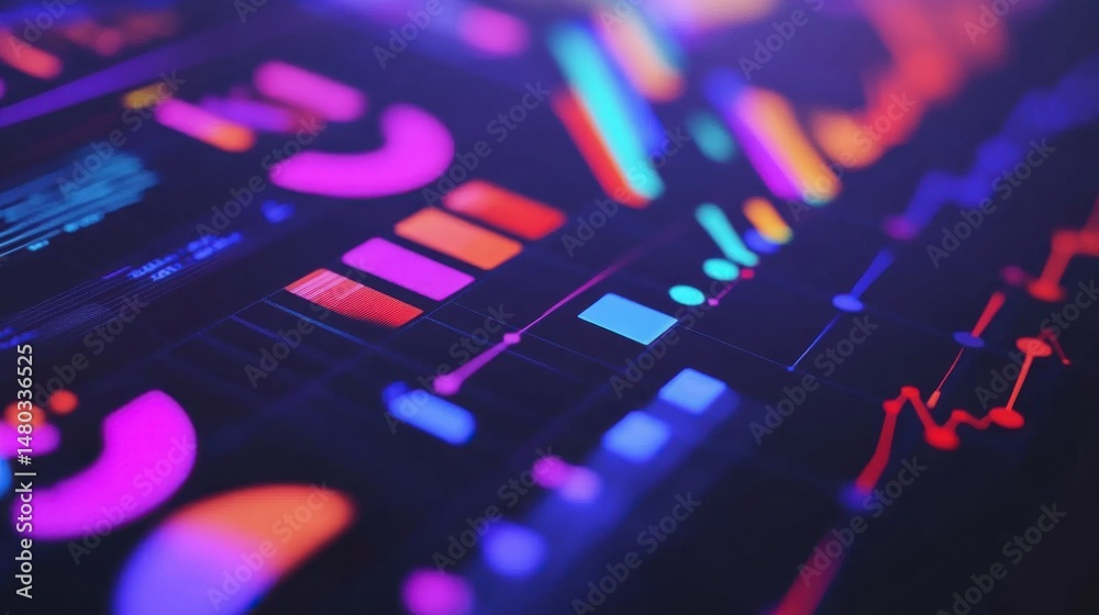 Poster vibrant abstract data visualization with colorful graphs and charts