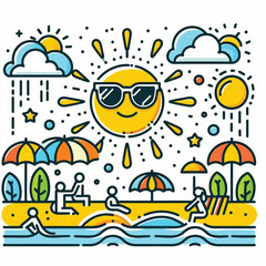 summer vector in simple line style