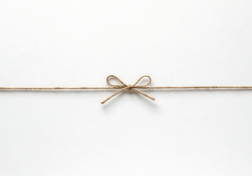 A simple brown twine bow on a white background surface