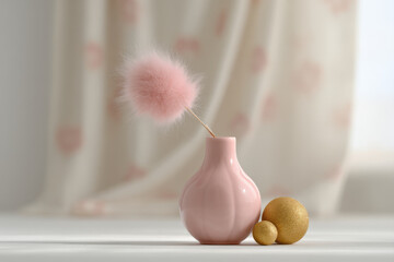 thematic party setting featuring single elegant object in soft pastel tones